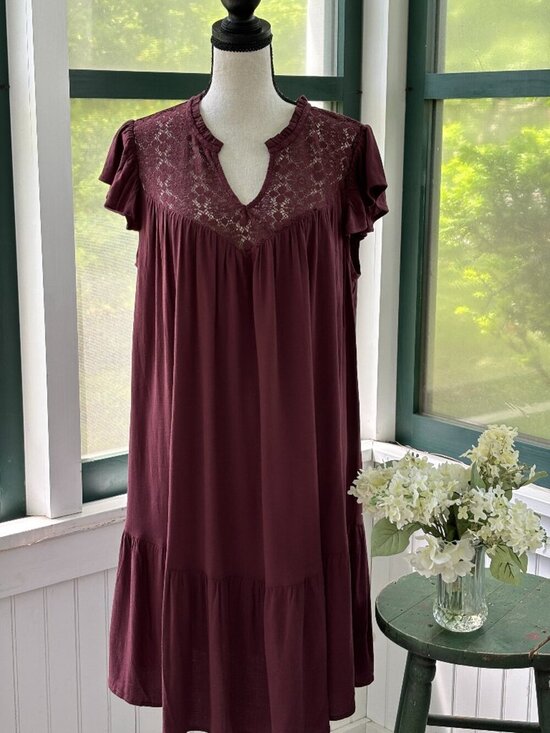 Torrid Dresses & Skirts - Torrid Lace Neck Drop Waist Dress Size 0 /12 Burgundy NWT